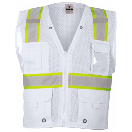 4X-5X White Enhanced Visibility Multi Pocket Vest